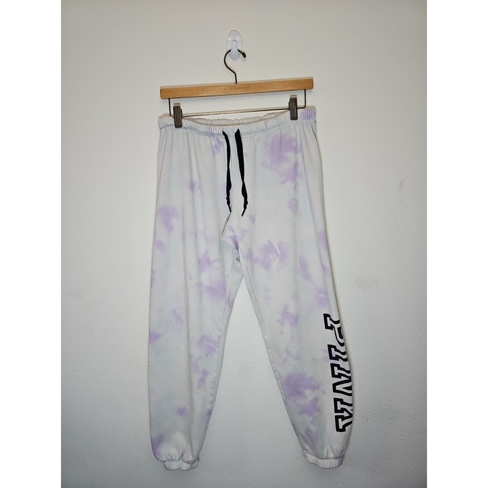 PINK Victoria's Secret Women Pants L Purple Jogger Tie Dye Fleece Logo